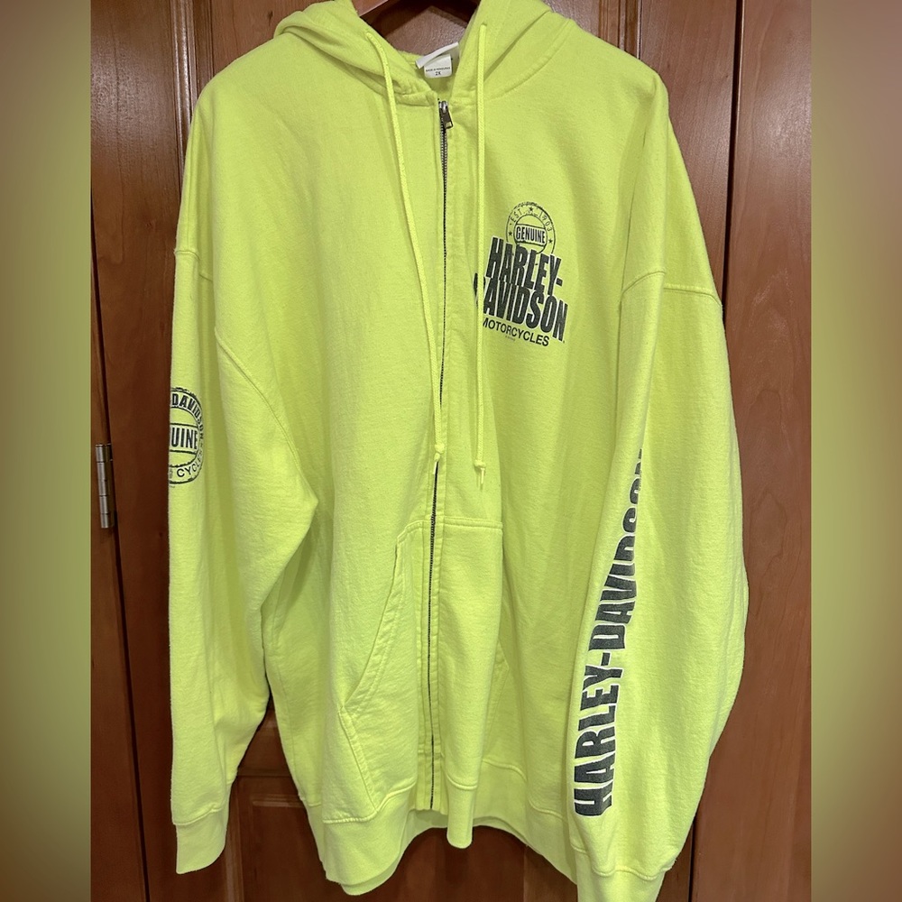 Harley Davidson See me? Fluorescent yellow hoodie sweat jacket Bruce Rossmeyers